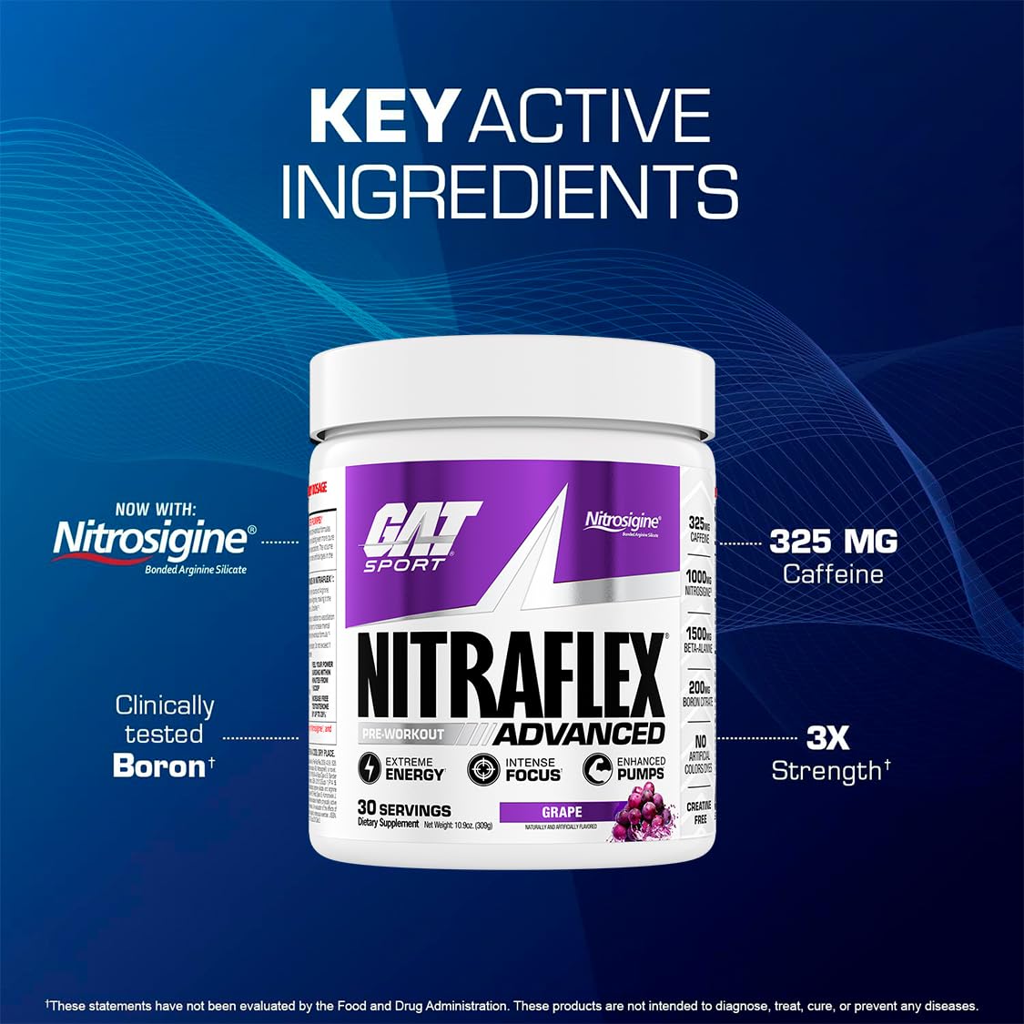 GAT SPORT Nitraflex dispensing scoop highlights single-scoop potency for workouts.