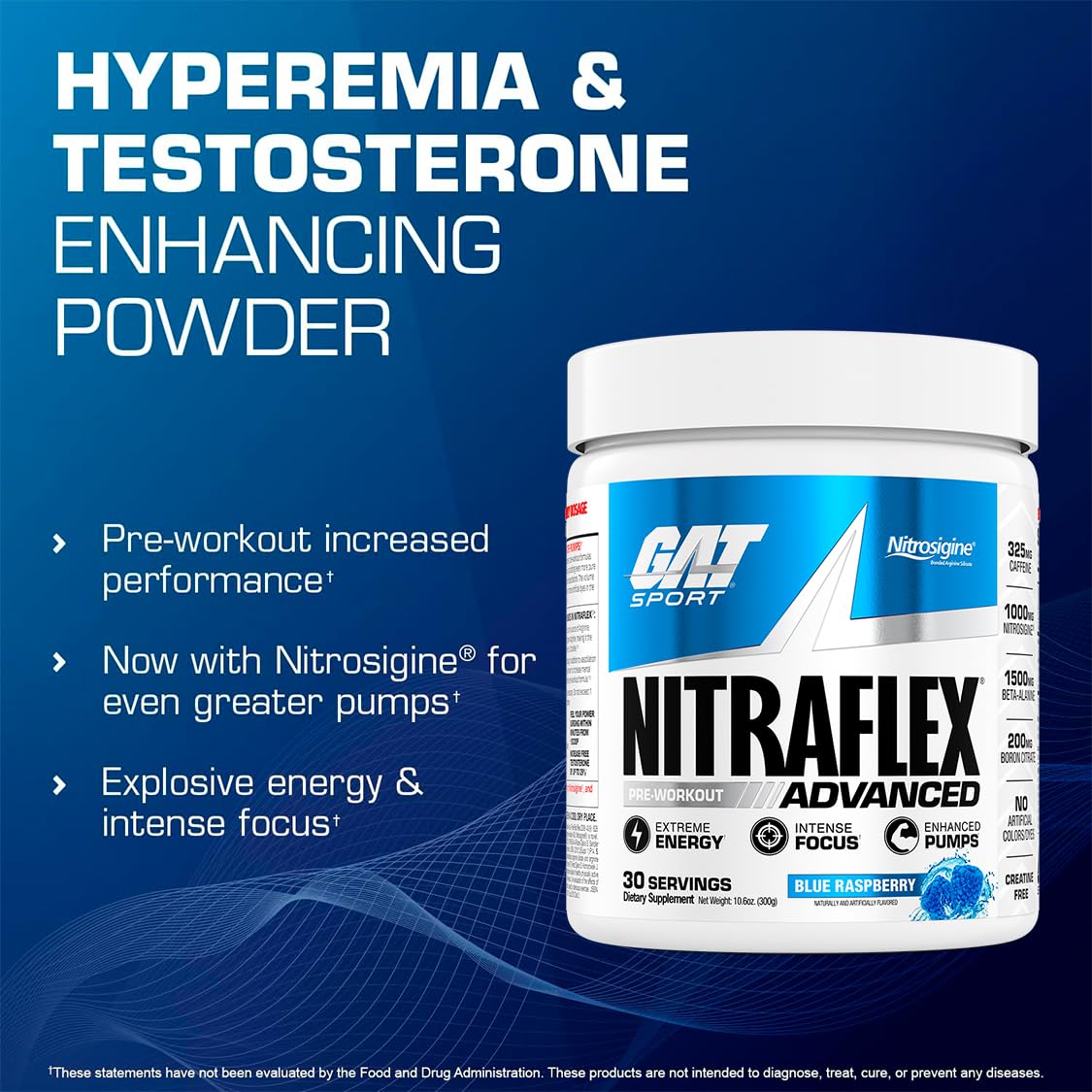 GAT SPORT Nitraflex label close-up showing Nitrosigine and potency.