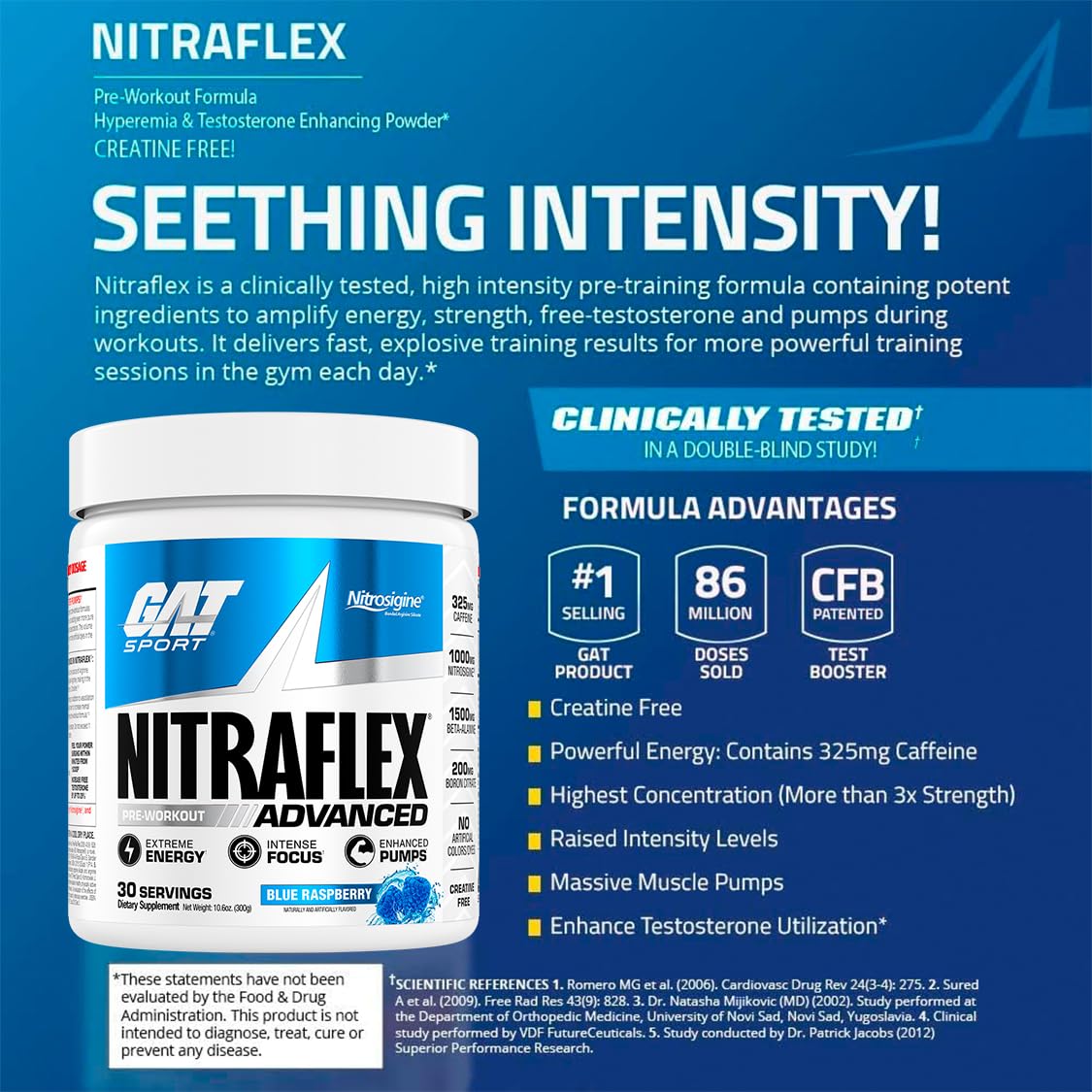 GAT SPORT Nitraflex measuring spoon indicating one-scoop serving.
