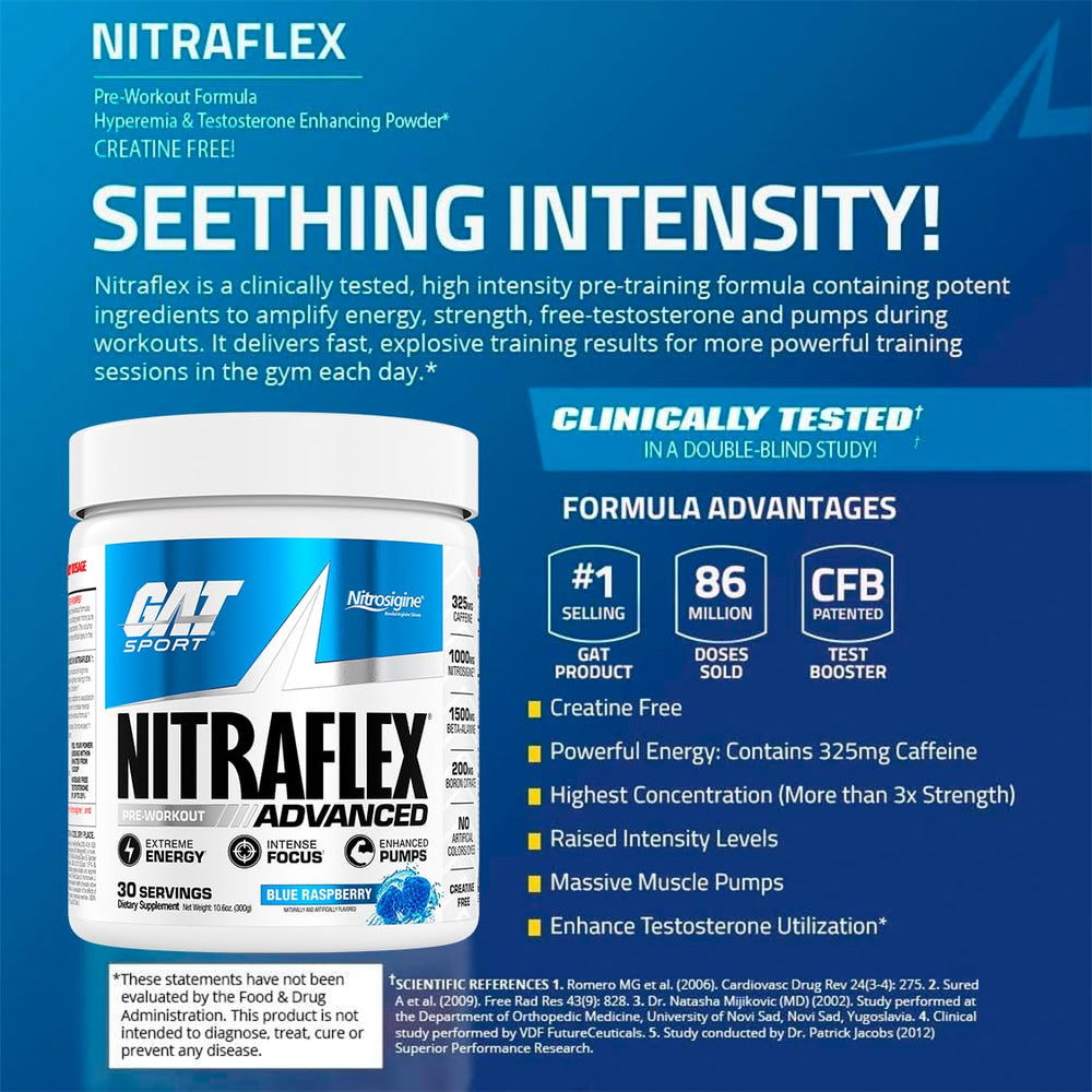 GAT SPORT Nitraflex measuring spoon indicating one-scoop serving.
