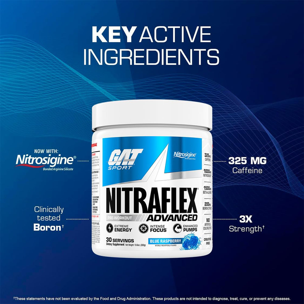 GAT SPORT Nitraflex powder dissolving in water for easy mixability.