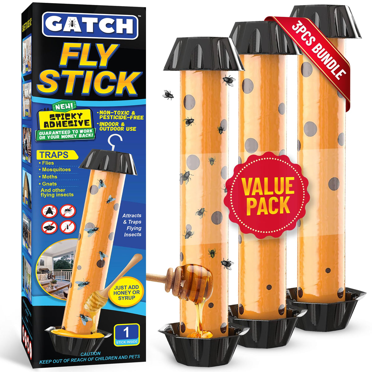 GATCH fruit fly trap 3-pack on kitchen counter for quick pest control.