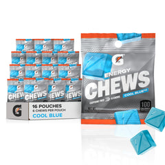 Gatorade Energy Chews Cool Blue pouch front for on-the-go hydration during workouts.