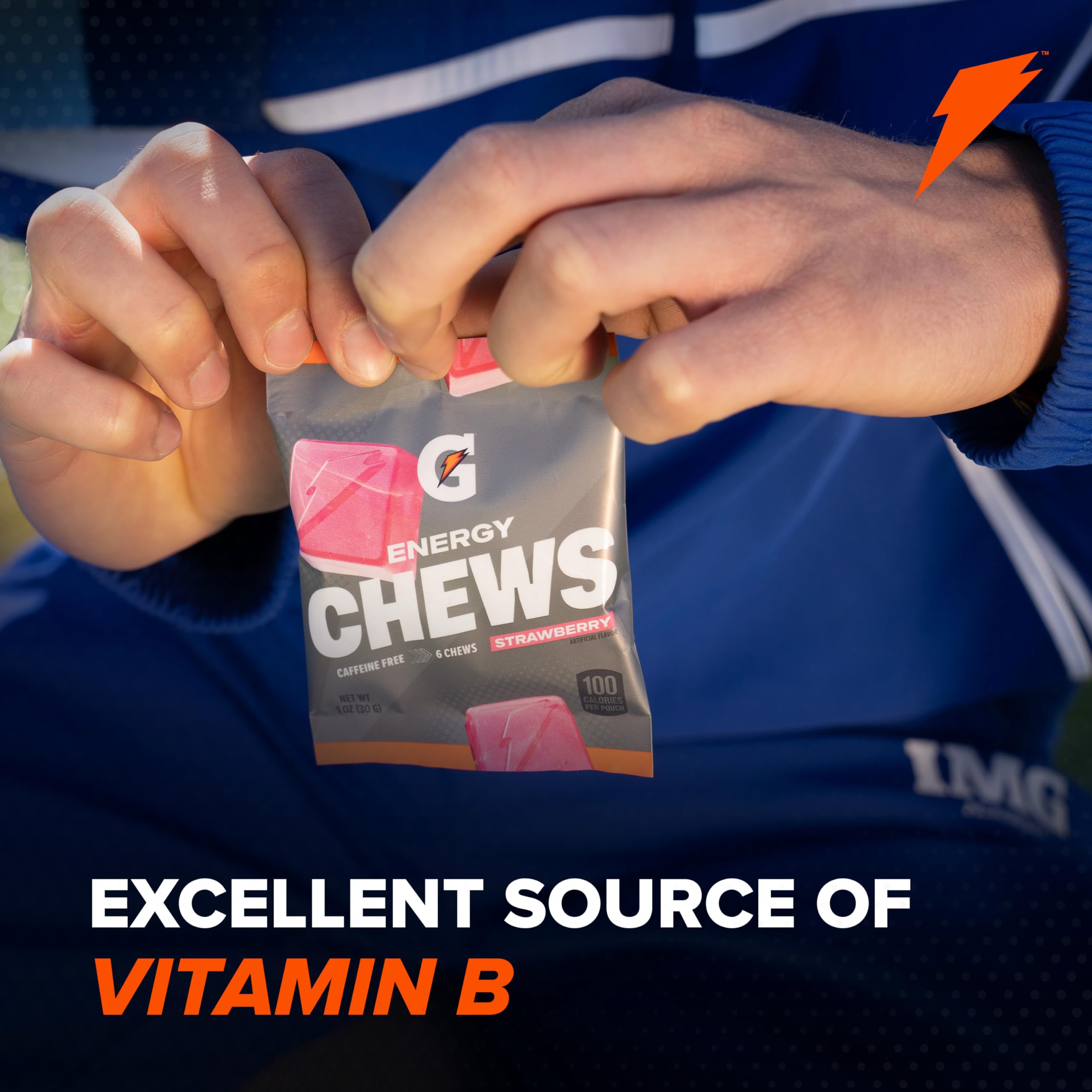 Vitamin B12 label emphasizes boost for athletes during activity.
