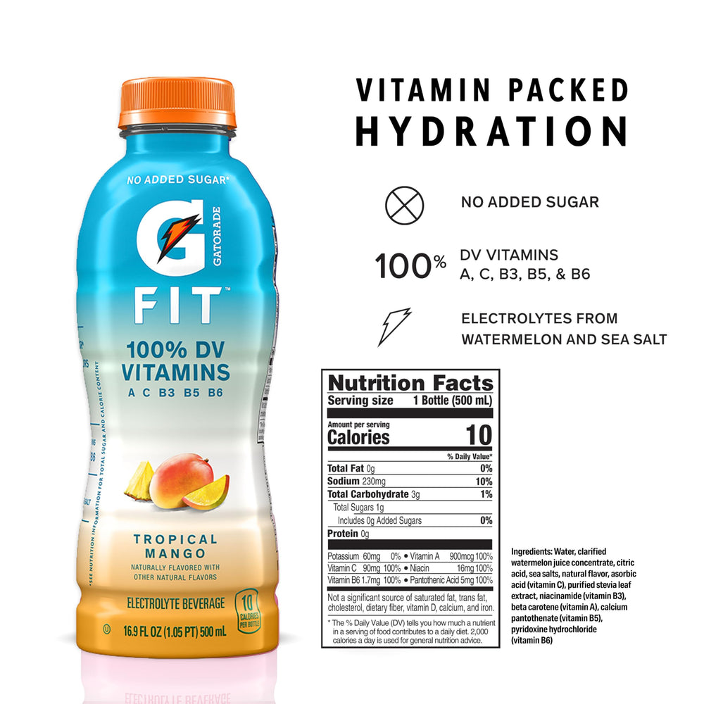 Gatorade Fit Tropical Mango pack front for easy stocking during workouts