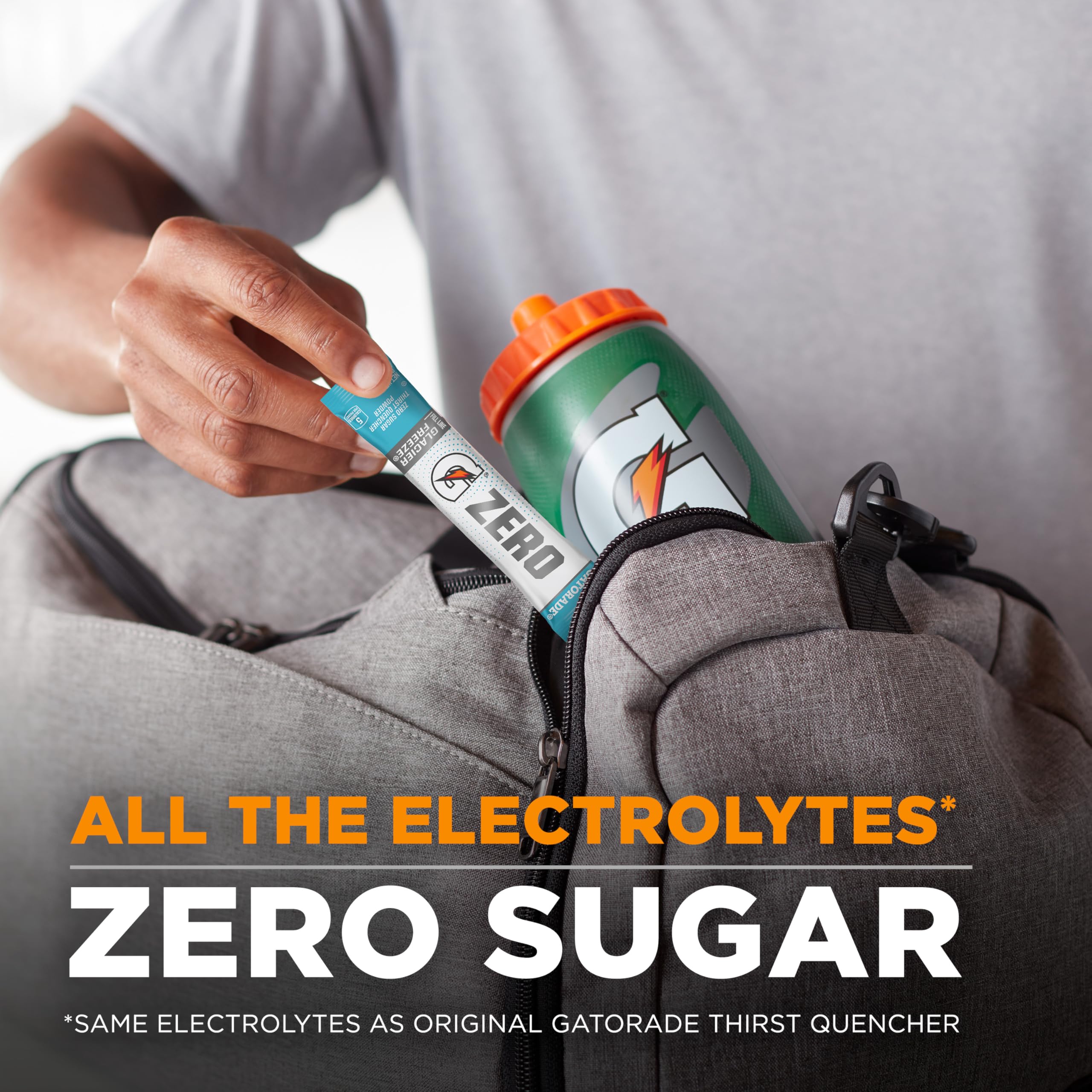 Front label of Gatorade Zero Glacier Cherry box highlighting zero sugar