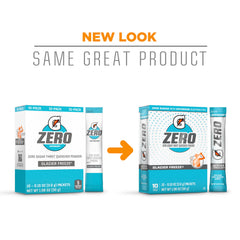 Gatorade G Zero Glacier Freeze packet dissolving in water for quick hydration.