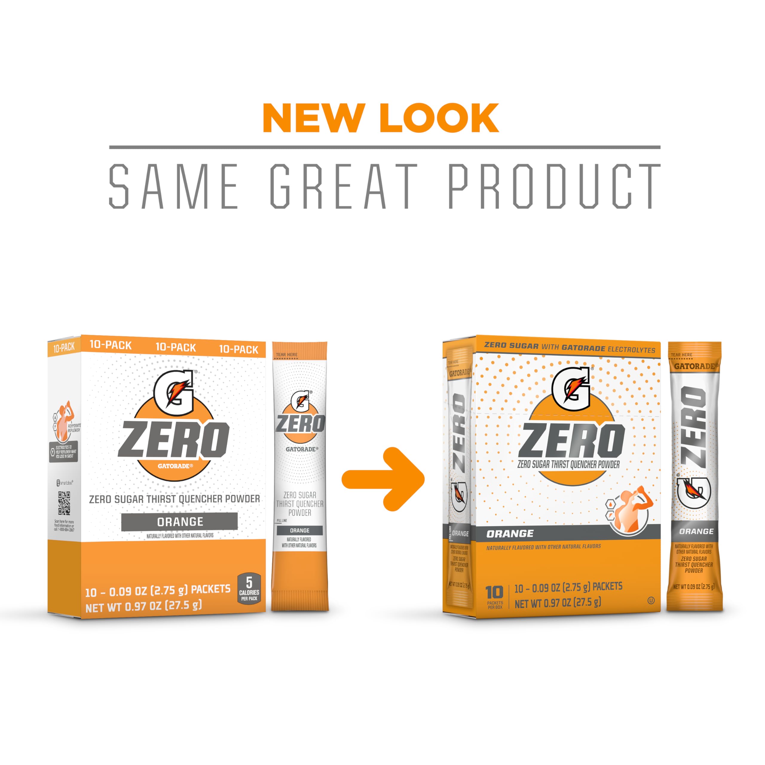 Gatorade G Zero orange packets closeup highlighting convenient zero-sugar fueling.