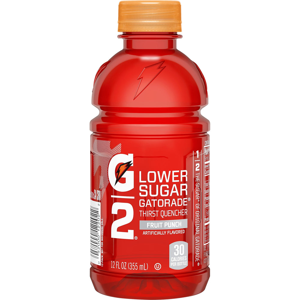 G2 Fruit Punch label highlighting electrolytes and calories per serving.