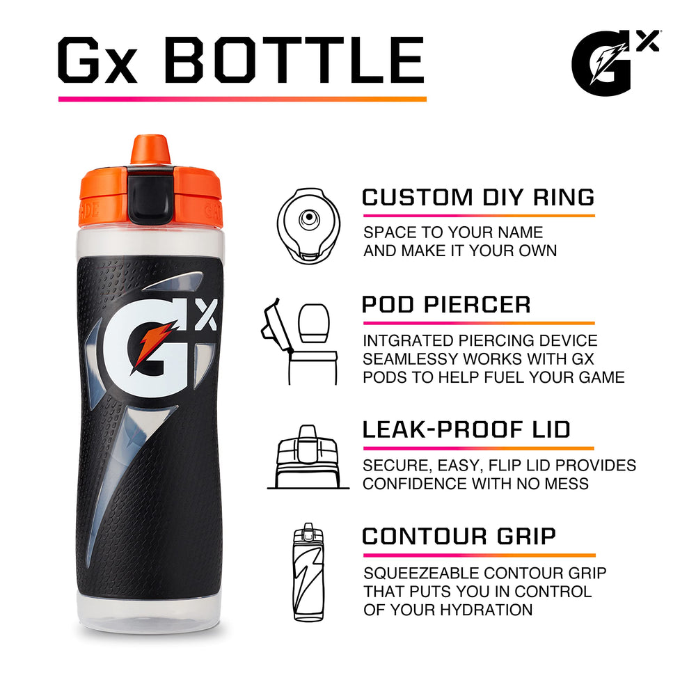 Gatorade Gx bottle flip cap for quick, spill-free refills during practice.