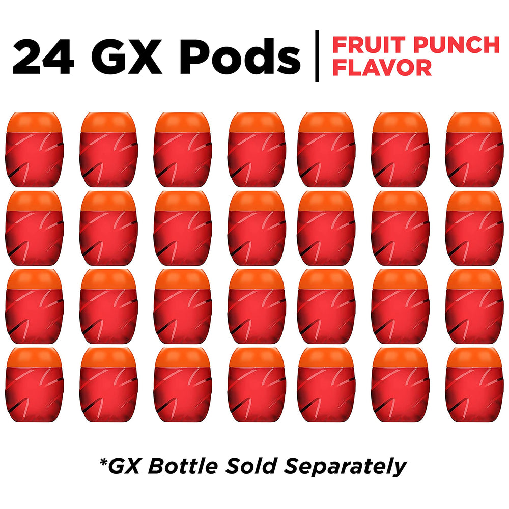 Gatorade Gx Pods Fruit Punch label close-up emphasizes carb and electrolyte support.