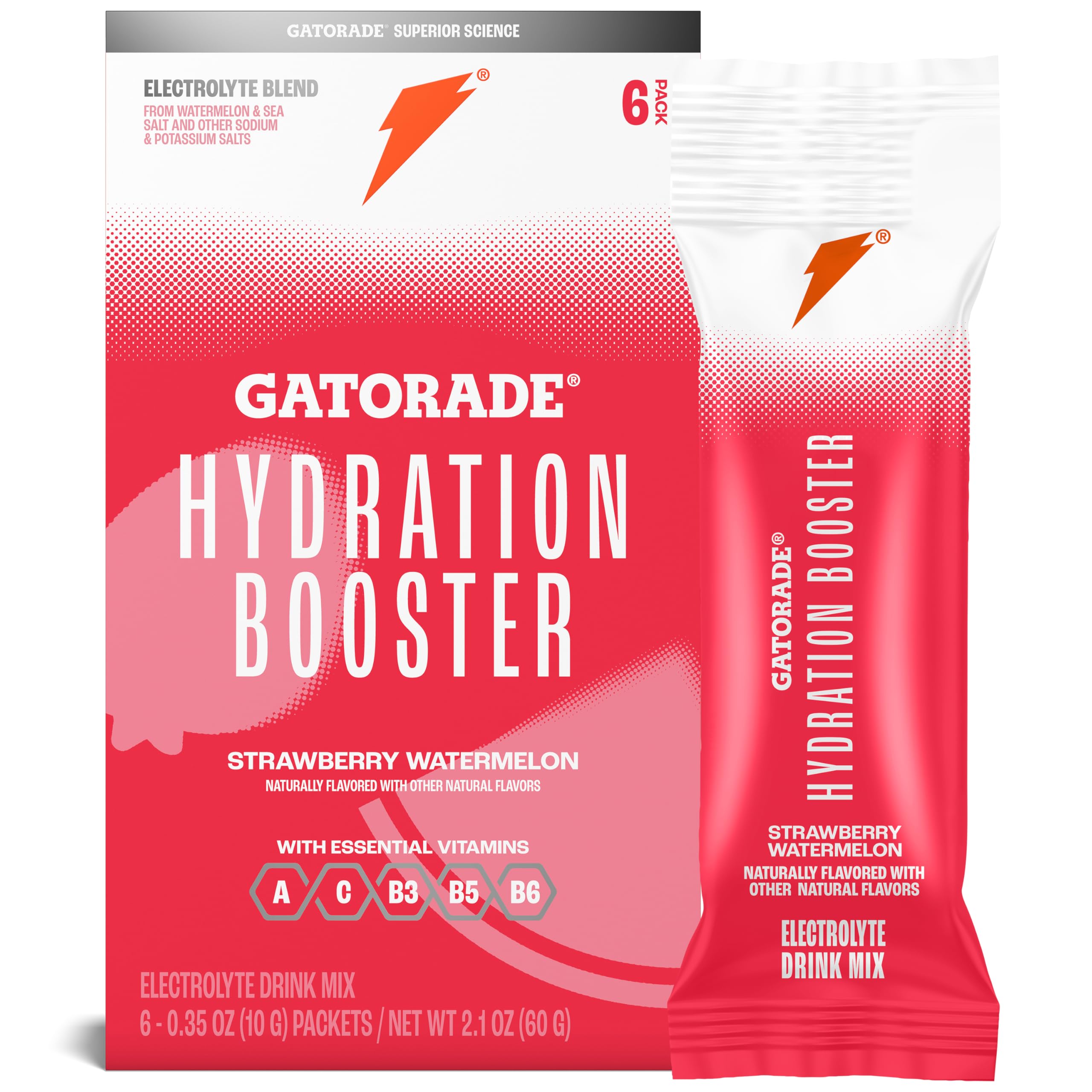 Gatorade Hydration Booster strawberry watermelon sachets for on-the-go hydration.
