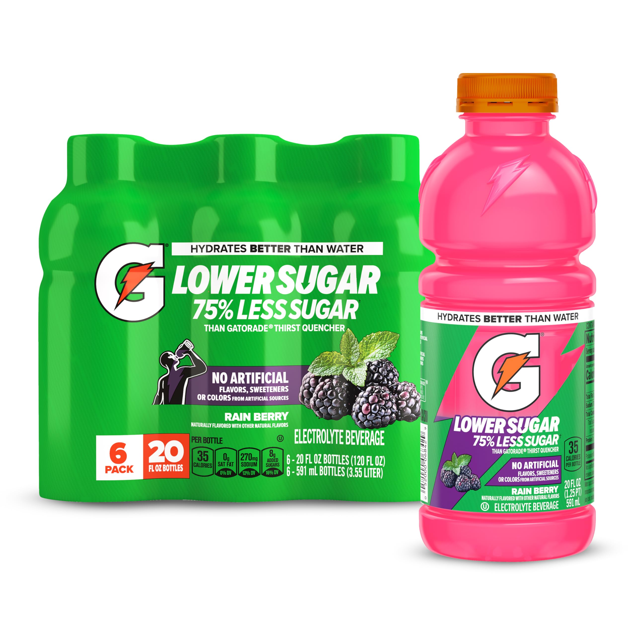 Gatorade Lower Sugar Rain Berry bottle for on-the-go hydration during workouts.