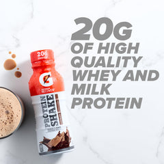 Gatorade Recover chocolate shake label with protein details and serving size