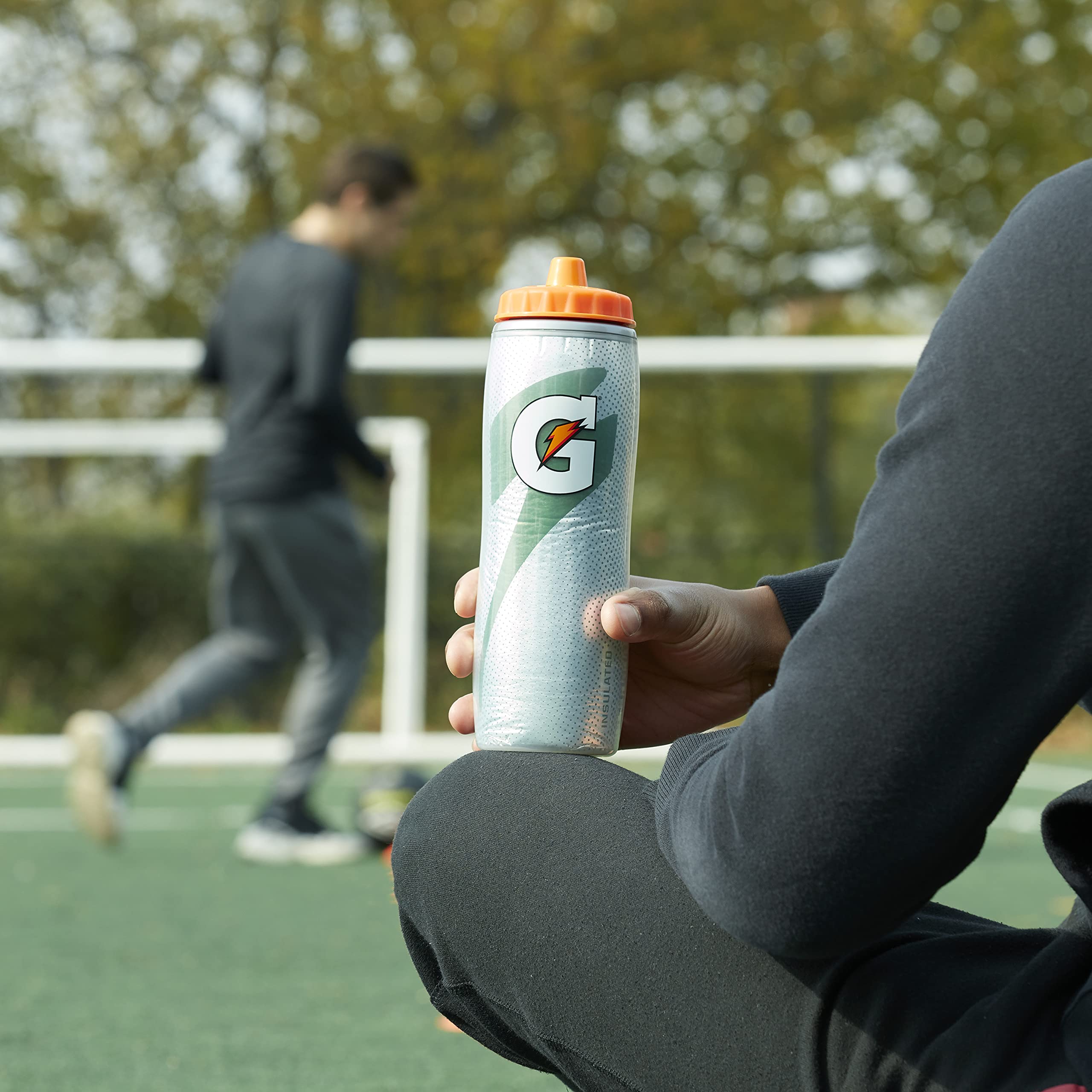 Gatorade sideline red bottle ready for field use and quick sips.