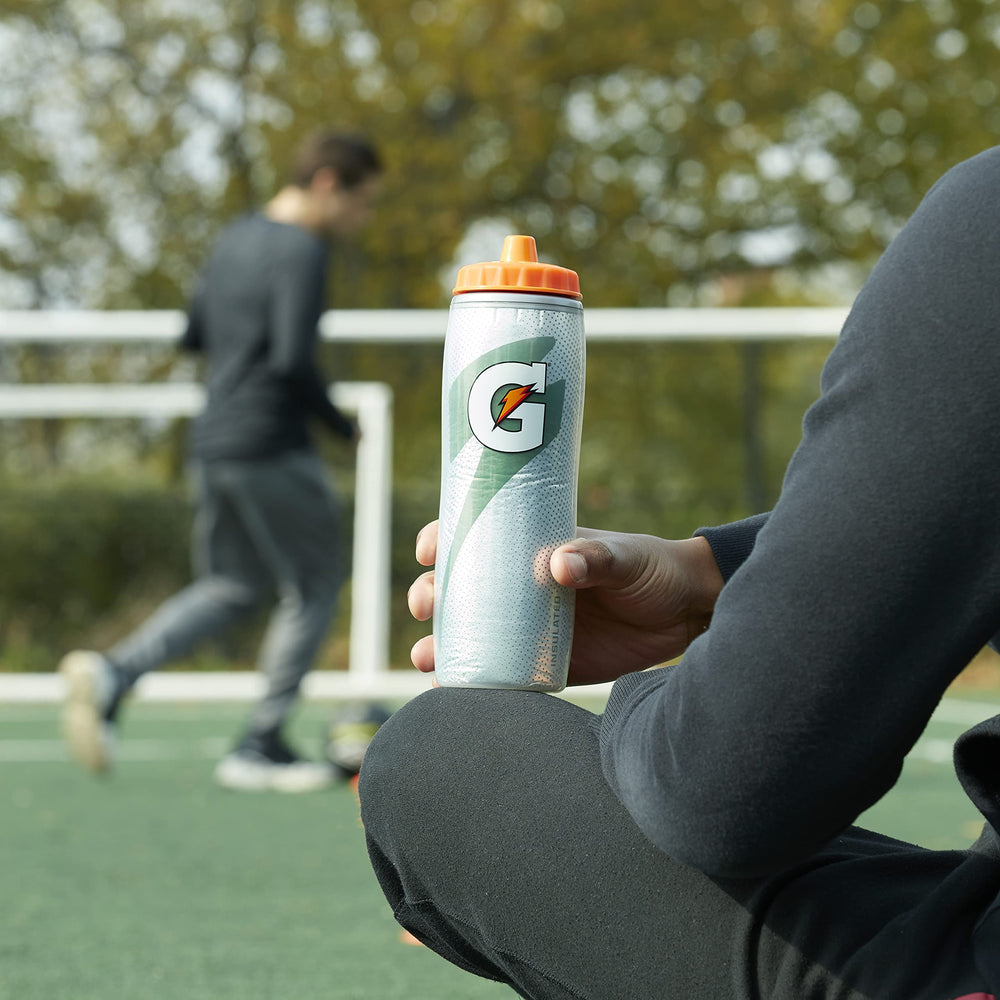 Gatorade sideline red bottle ready for field use and quick sips.