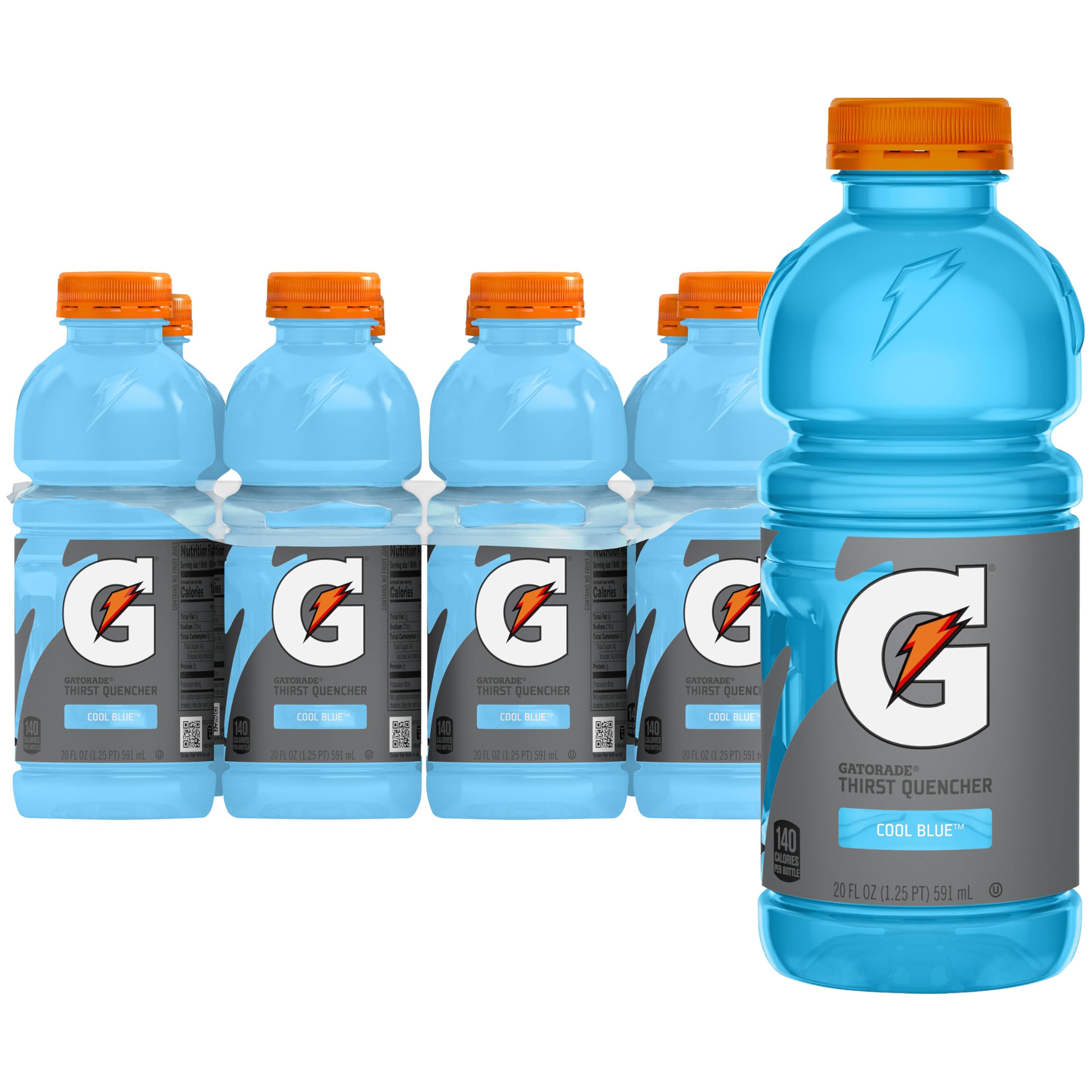 Gatorade Thirst Quencher Cool Blue 20 Fl Oz bottle front view for on-the-go hydration.