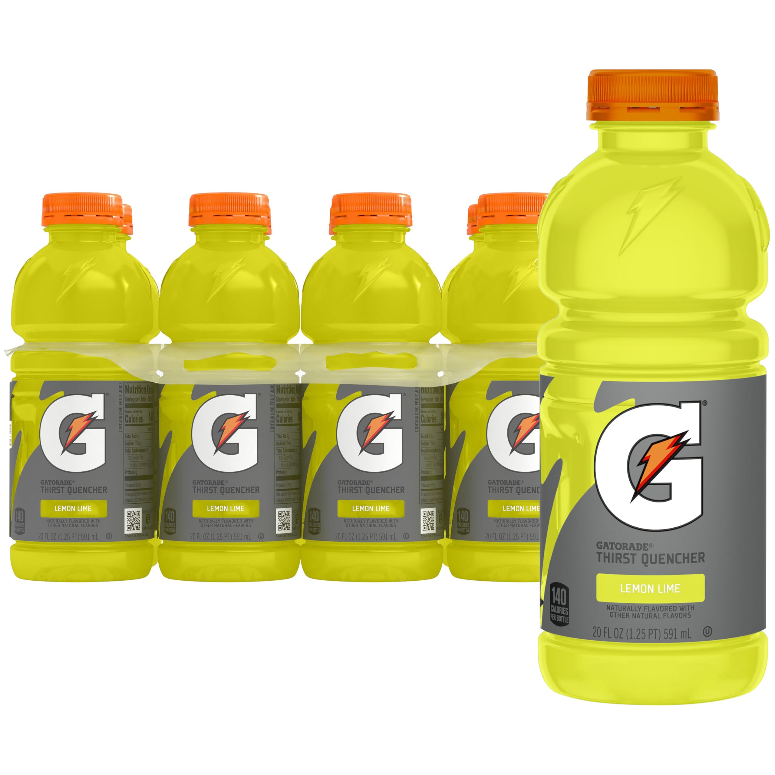 Gatorade Thirst Quencher Lemon-Lime 20 oz pack of 8 bottles ready for hydration during workouts.
