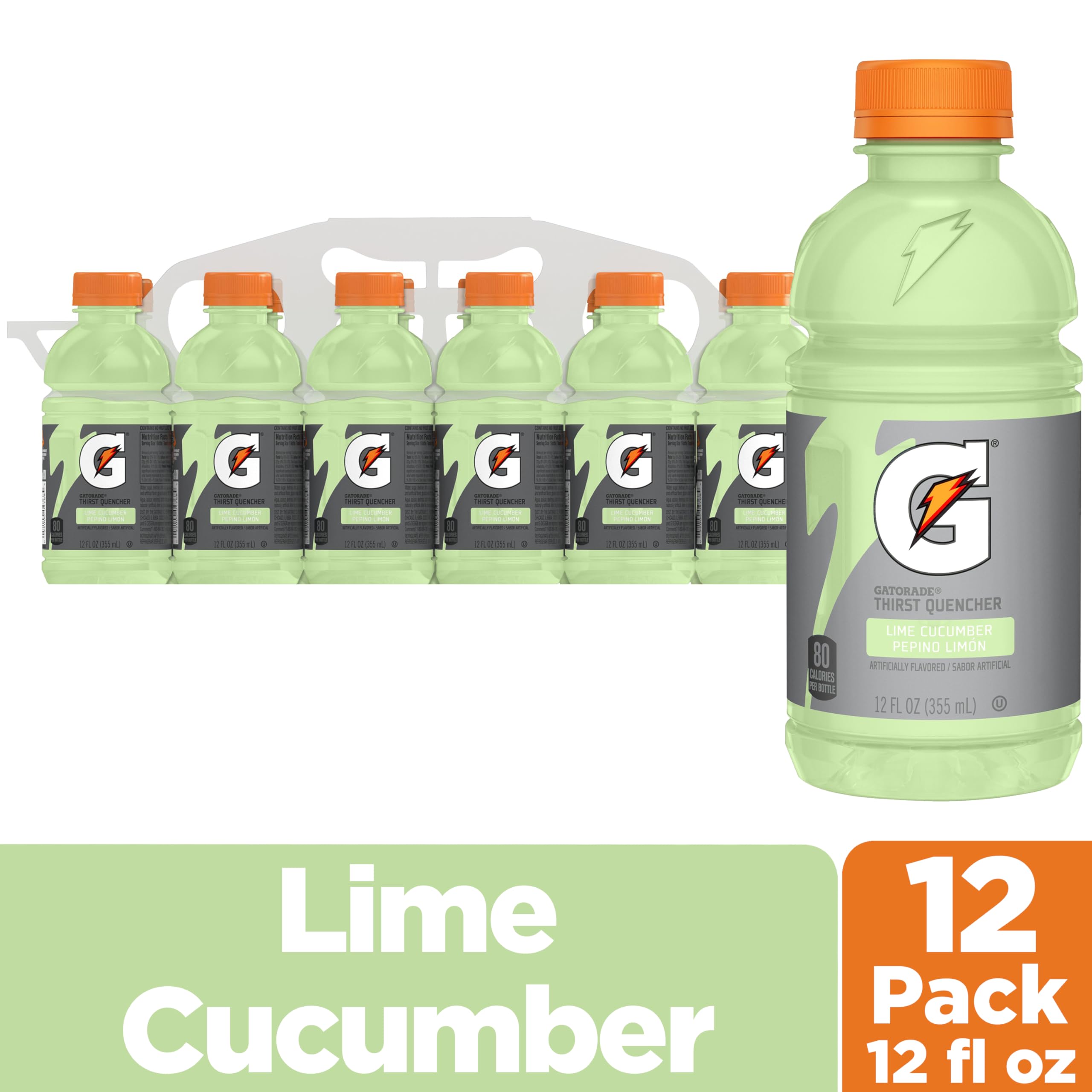 Close-up of lime cucumber label on Gatorade Thirst Quencher supports hot-day energy