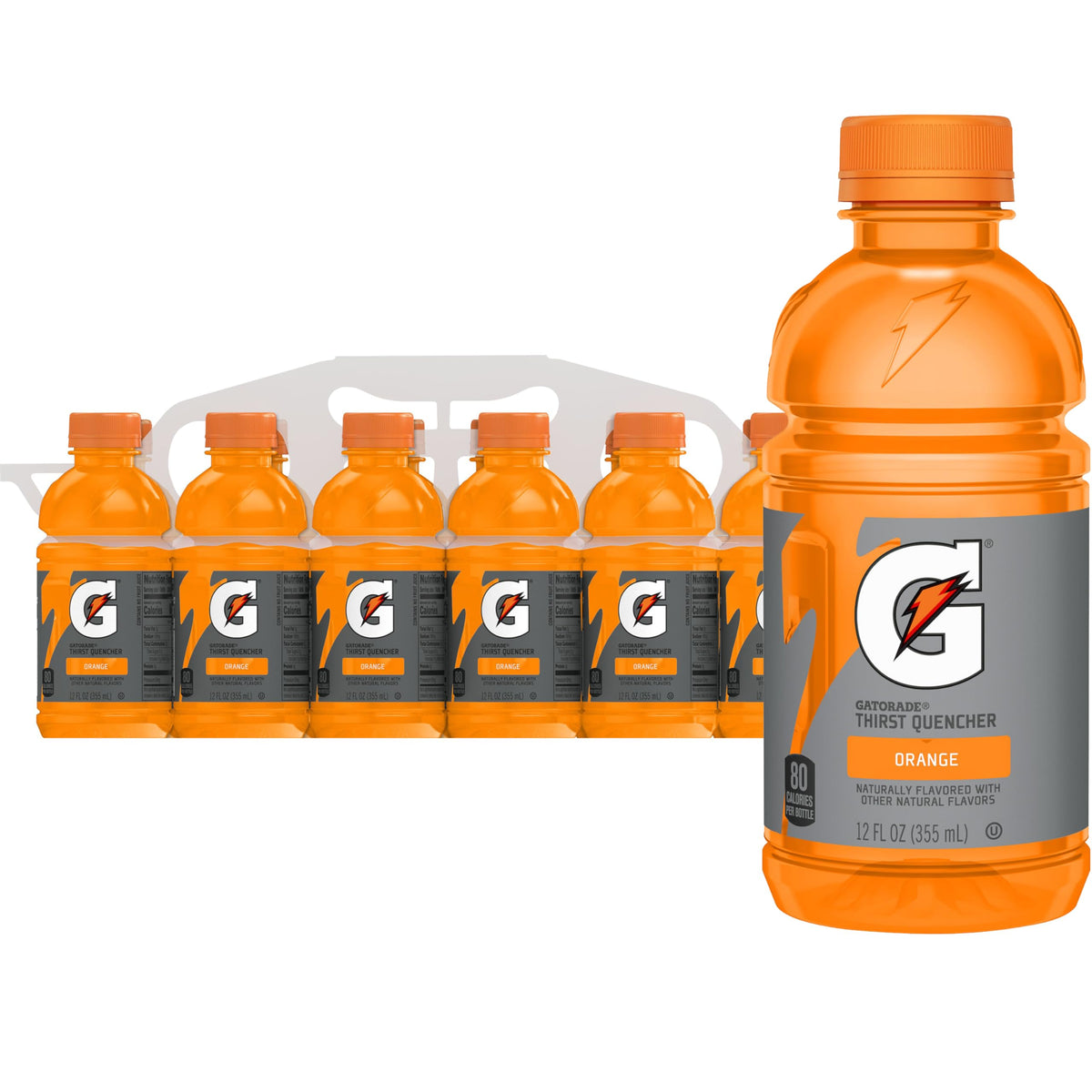 Gatorade Thirst Quencher orange bottle front—electrolyte replacement for workouts