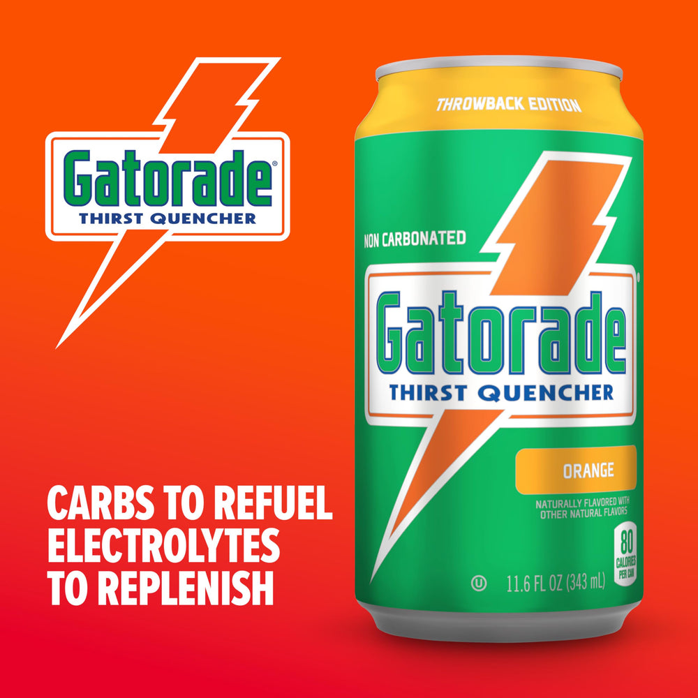 Orange Gatorade Thirst Quencher can pouring for quick energy during exercise