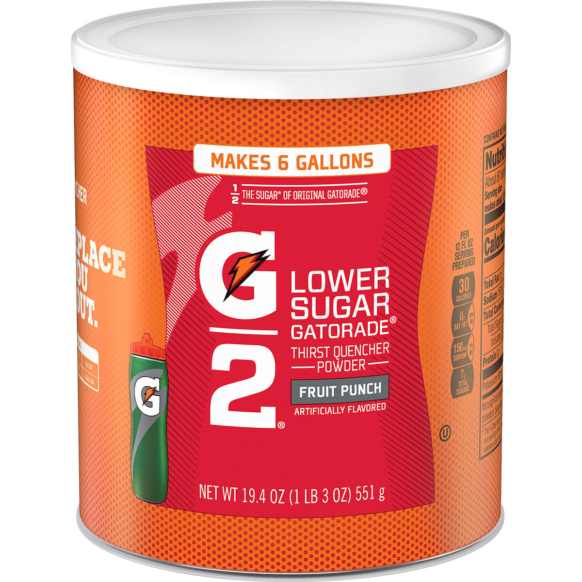 Gatorade Thirst Quencher Powder Fruit Punch canister ready for hydration after workouts.