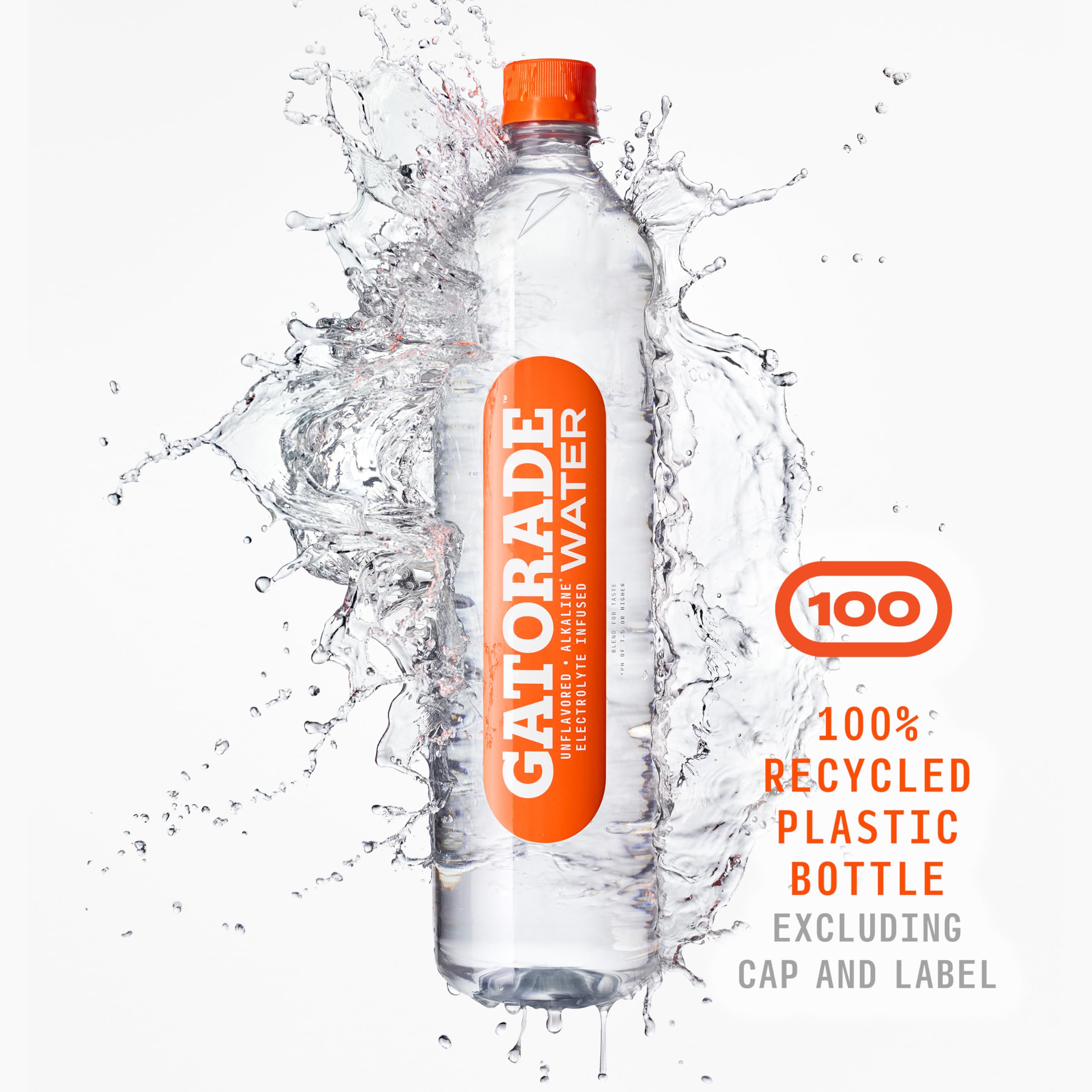 Close-up of clear Gatorade Water highlighting electrolytes and zero calories.