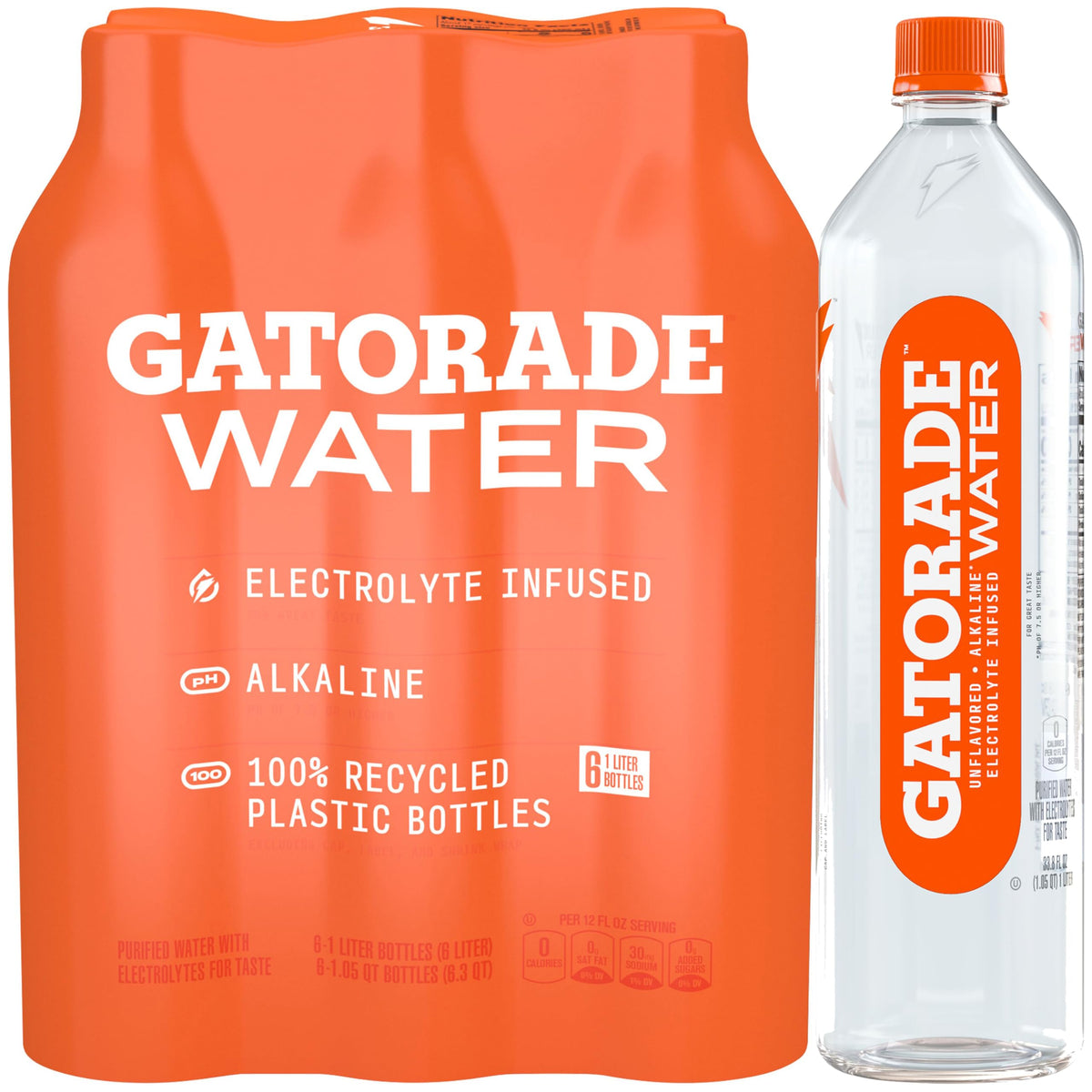 Gatorade Water 1L bottle front view for electrolyte-infused hydration on the go.