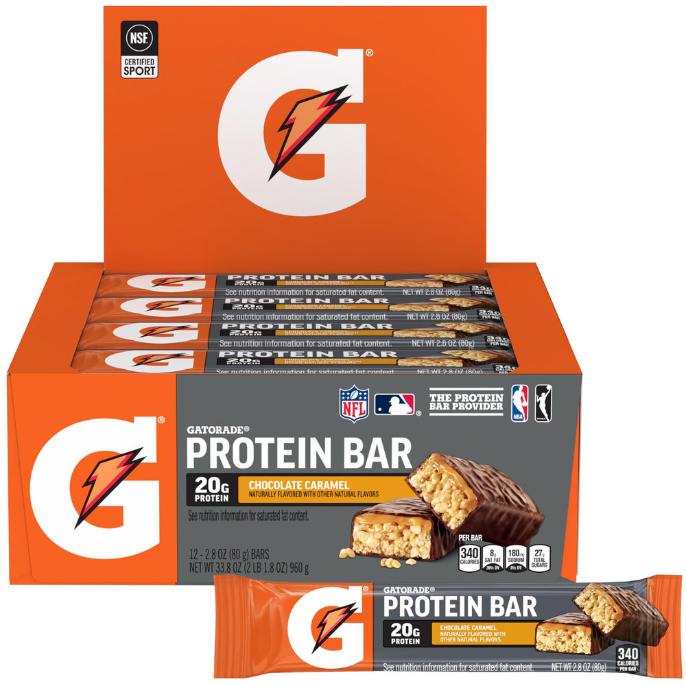 Gatorade Whey Protein Bar Chocolate Caramel pack for convenient post-activity fueling