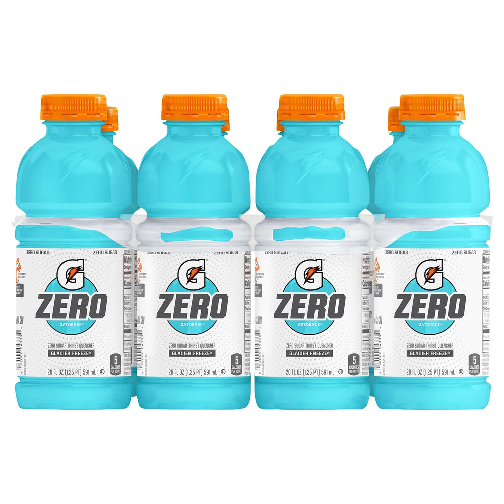 Gatorade Zero Sugar Glacier Freeze 20oz bottle for workout hydration with electrolytes