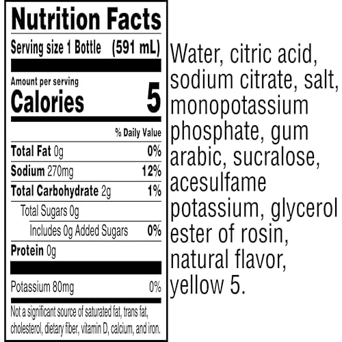 Gatorade Zero Sugar Lemon-Lime bottle side view showing 20 oz size