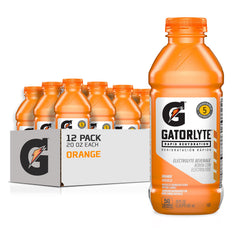 Gatorlyte orange 20oz bottle front view for quick hydration on the go.