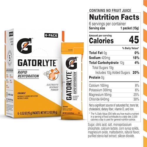 Gatorlyte orange powder stick opened for quick mix.