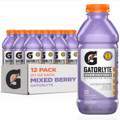 Gatorlyte rapid rehydration bottle front view for quick hydration during workouts.