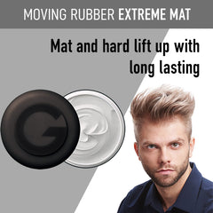 Gatsby Moving Rubber Extreme Matte Wax hands styling scene for flexible restyling.