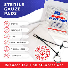 Gauze Care 12-ply woven gauze 4x4, highly absorbent for dressing prep.