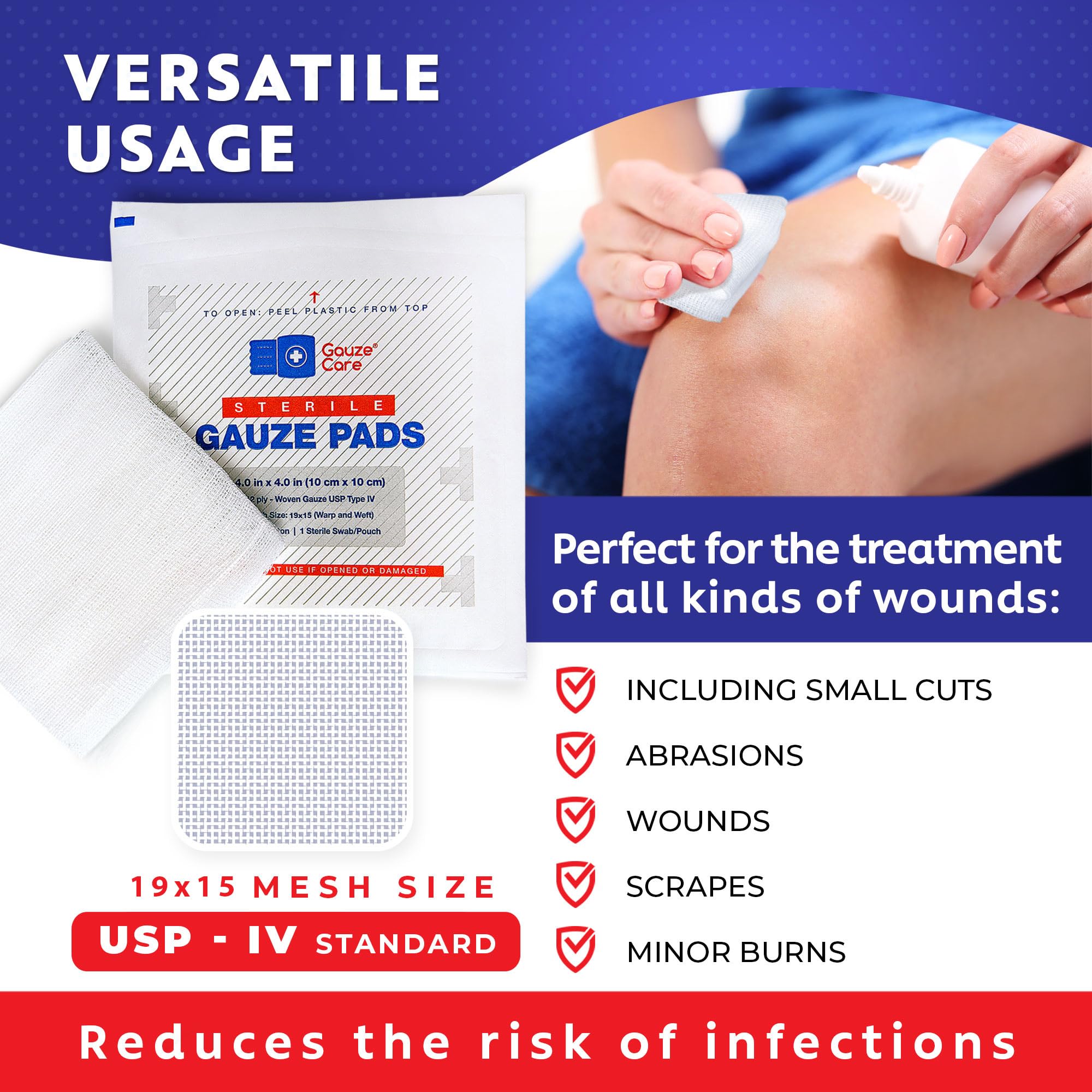 Gauze Care individually wrapped sterile gauze pads for convenient access.