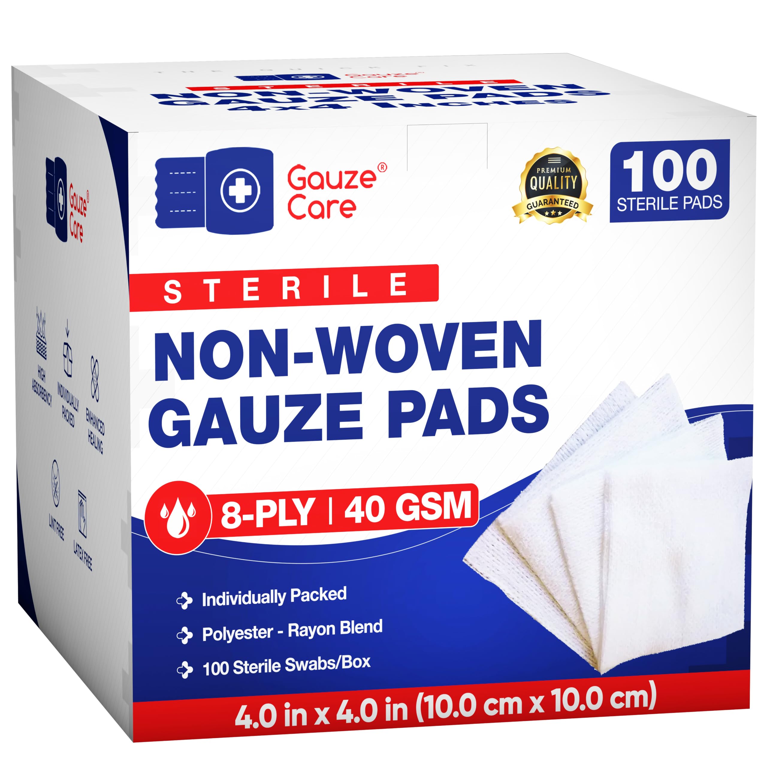 Gauze Care non-woven sterile gauze pads 4x4 for absorbent, soft wound care