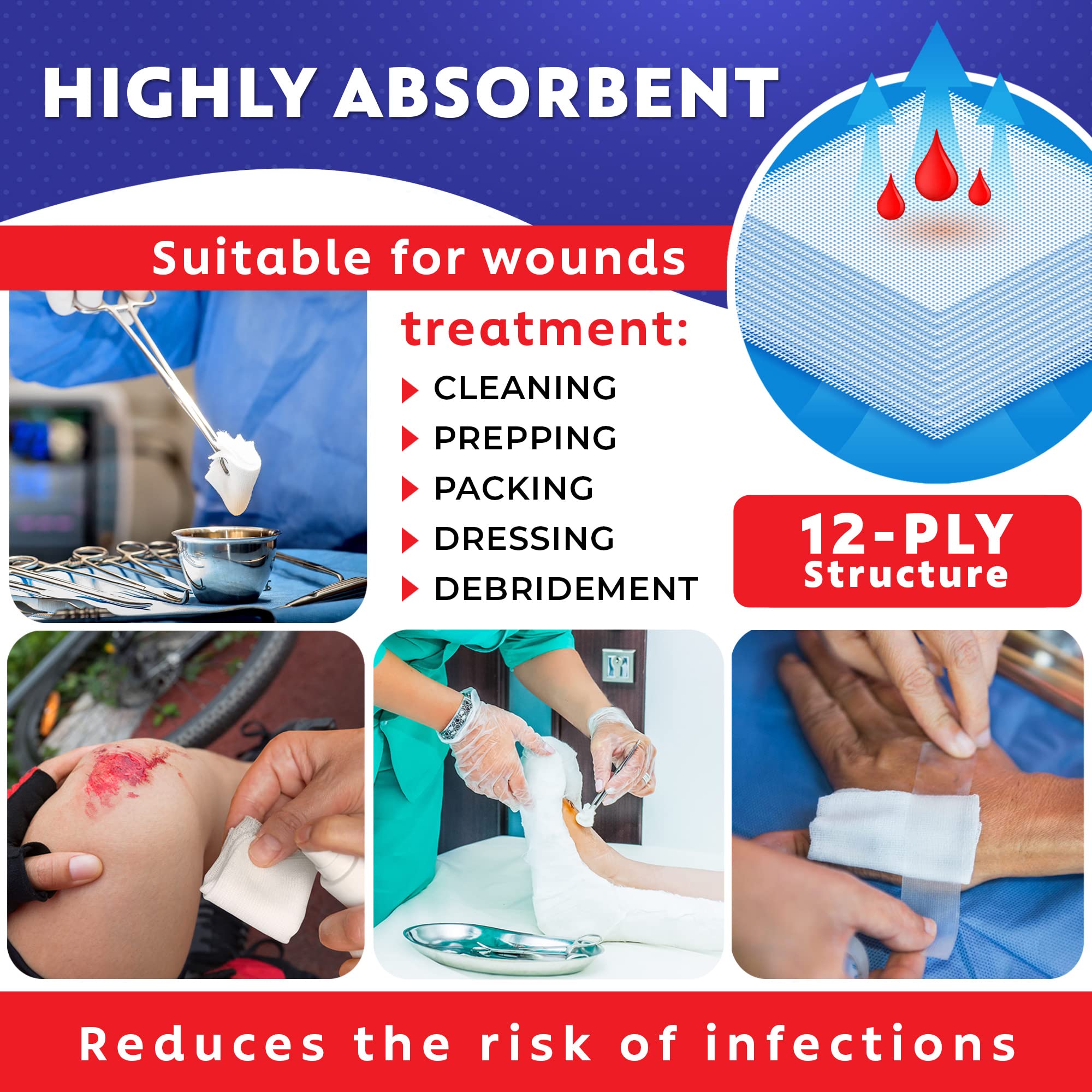 Gauze Care soft breathable 4x4 gauze pad, comfortable for all wound types.