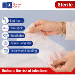 Gauze Care soft, lint-free pads provide comfortable protection over minor wounds.