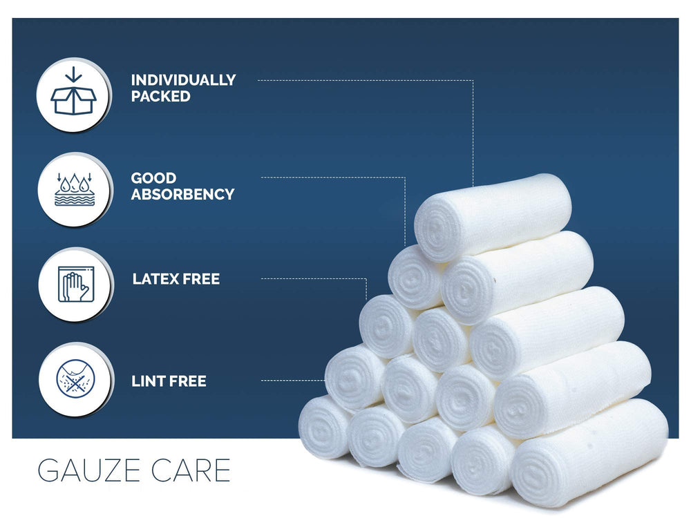 Gauze Care stretch gauze 4in demonstrates breathable, conforming support for wounds.