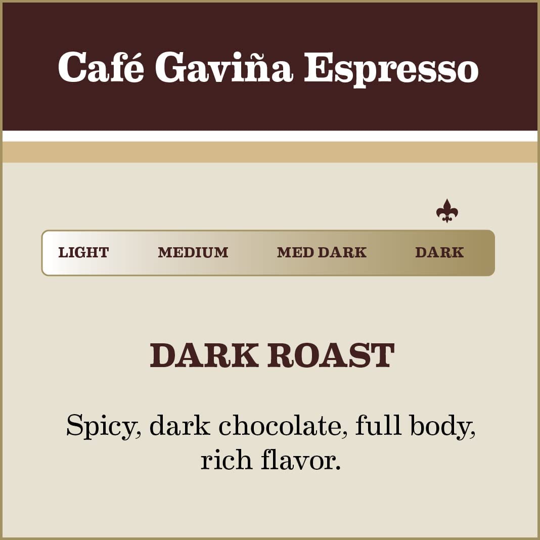 Gavina espresso dark roast highlights a full body and chocolate notes.