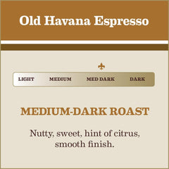 Gaviña Old Havana Espresso fresh-grind setup showing aroma and grind-ready beans.