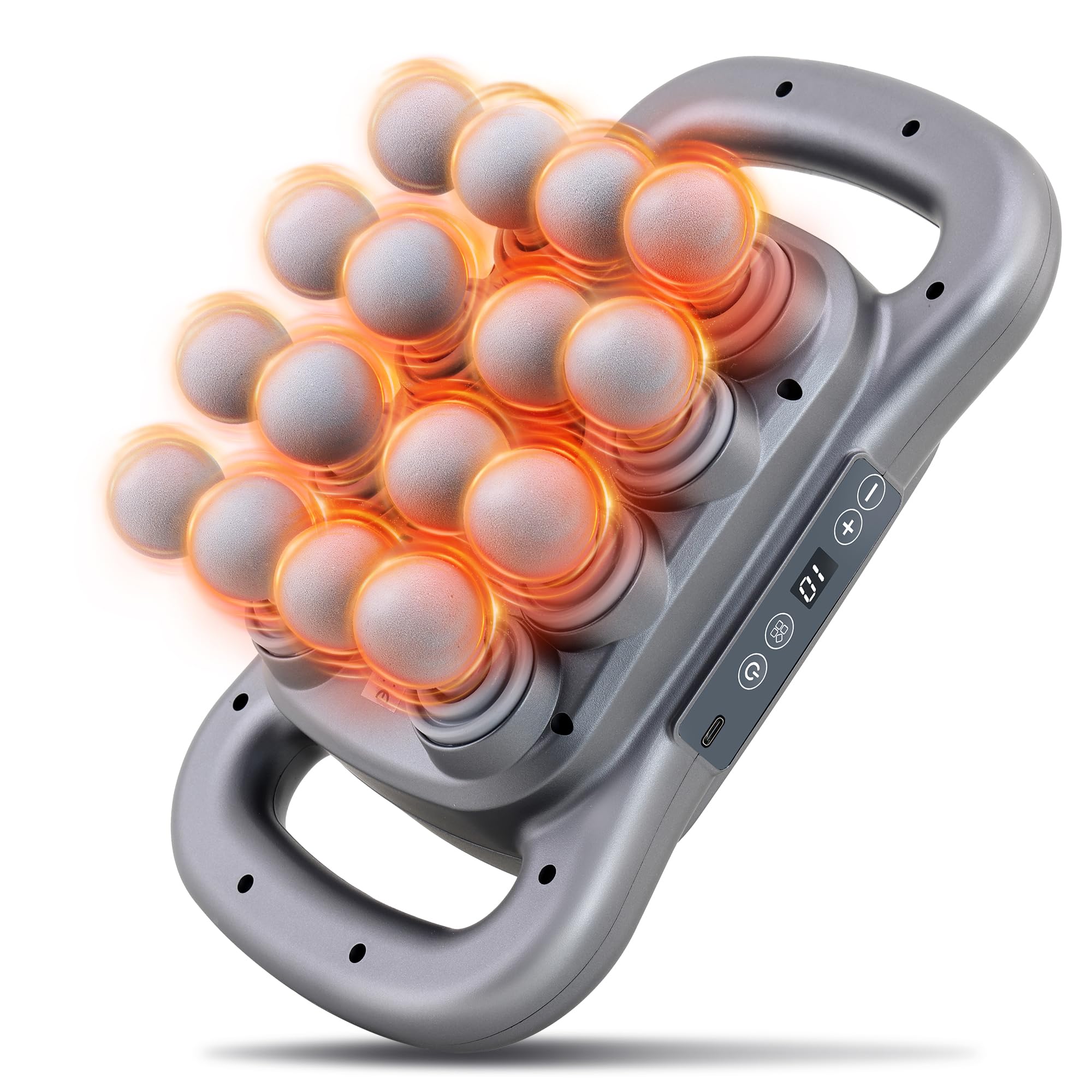 GAXEZO 16-head massage gun front view for deep tissue relief at home.