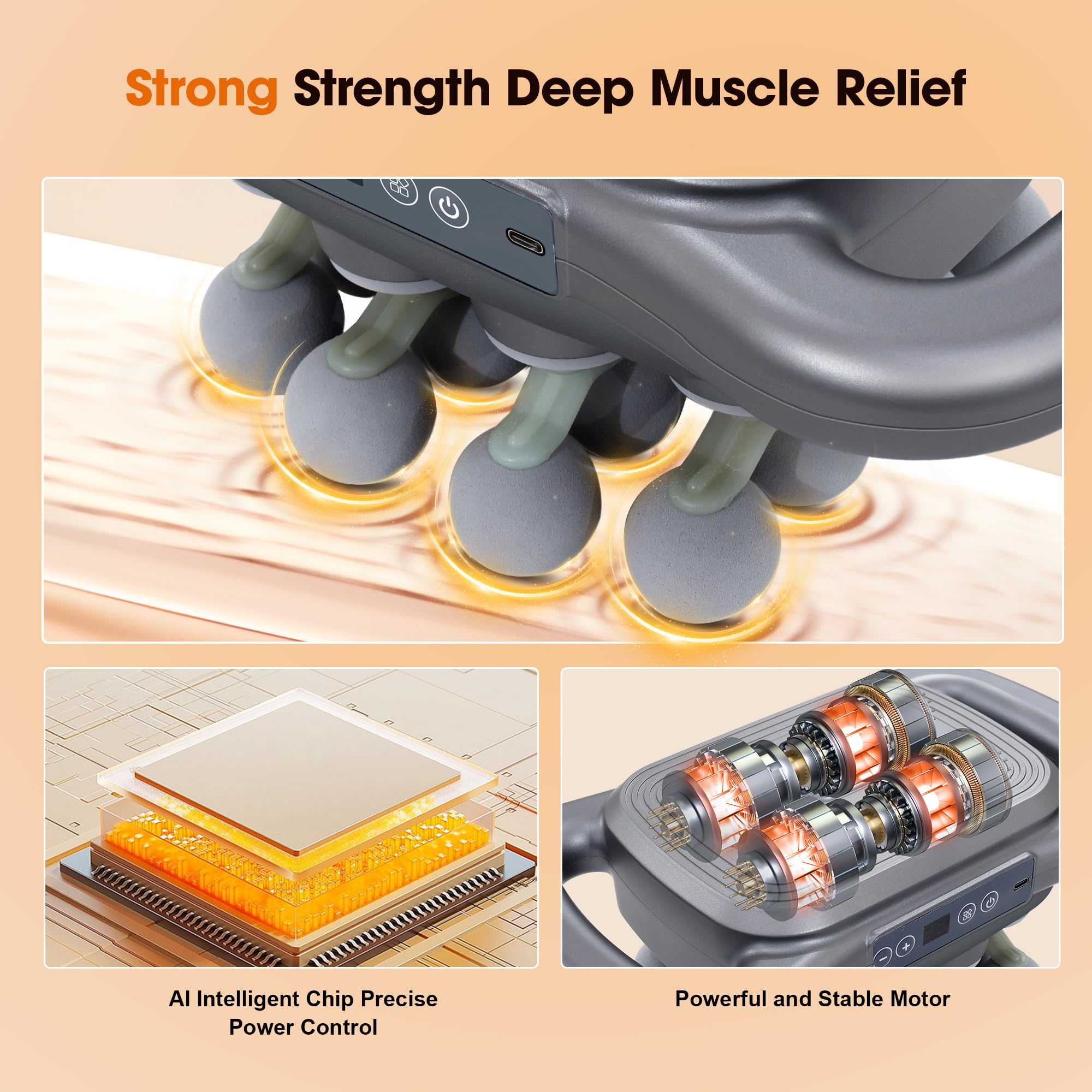 GAXEZO 16-head massage gun side view highlighting ergonomic design for daily recovery.