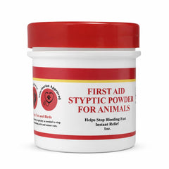 GBS Styptic Powder bottle closeup for quick bleeding control