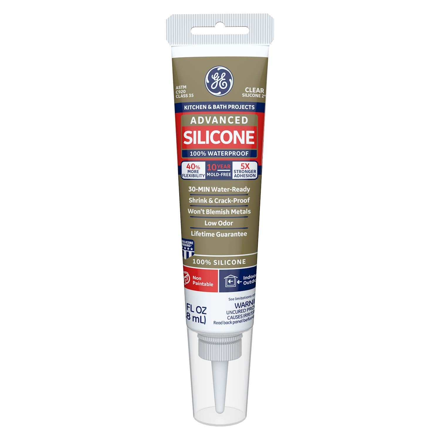 GE Advanced Silicone 2 sealant tube sealing kitchen joints with a waterproof seal