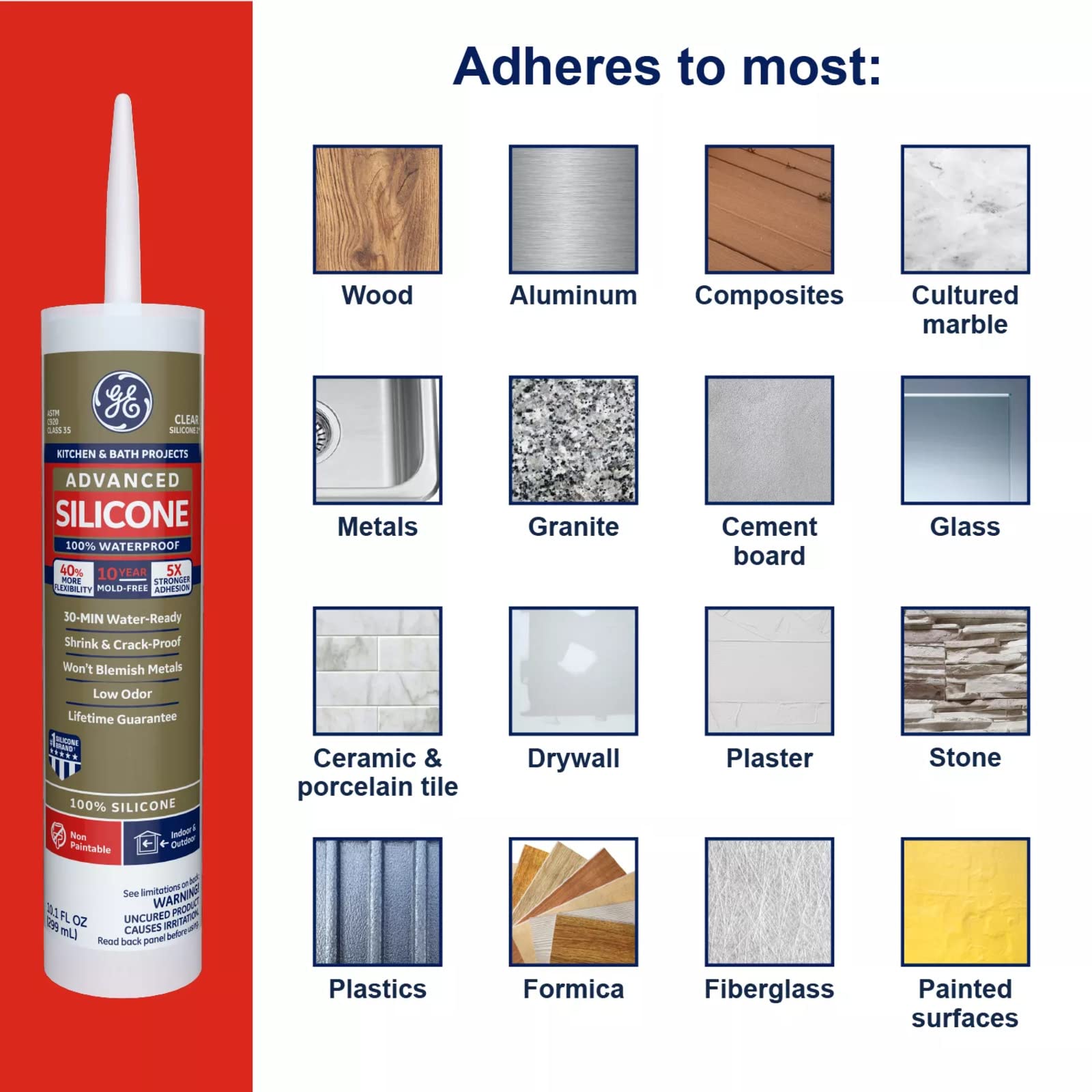GE Almond silicone sealant bead forms a neat bathroom joint.