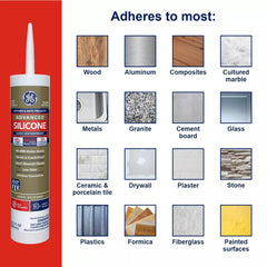 GE Almond silicone sealant bead forms a neat bathroom joint.