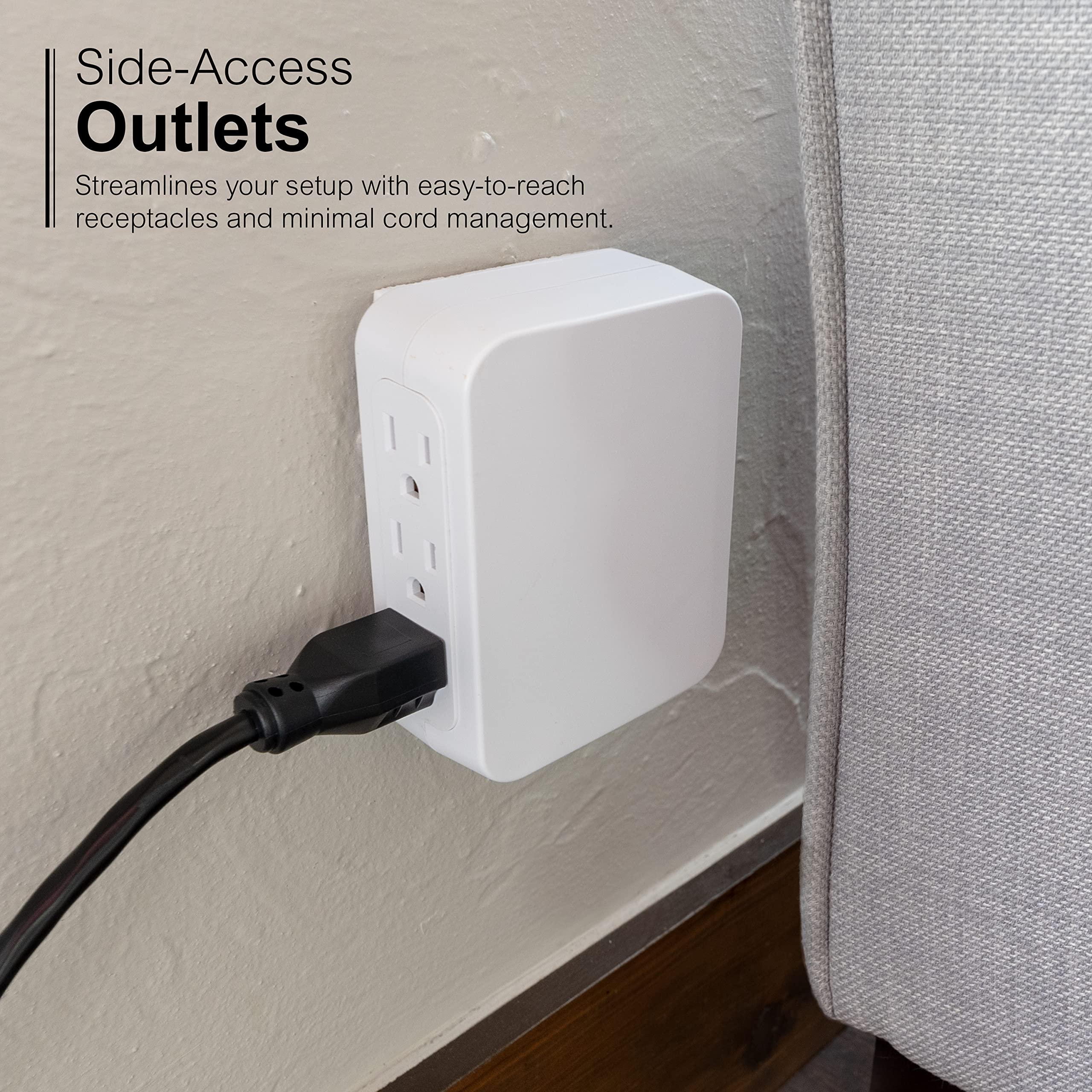 GE Pro compact design fits behind furniture, freeing outlet space.